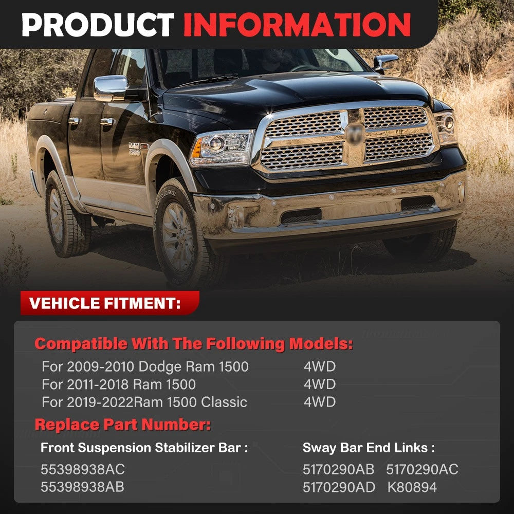 Stabilizer Sway Bar Front for Ram 1500 4WD (2011–2018) 55398938AC 55398938AB