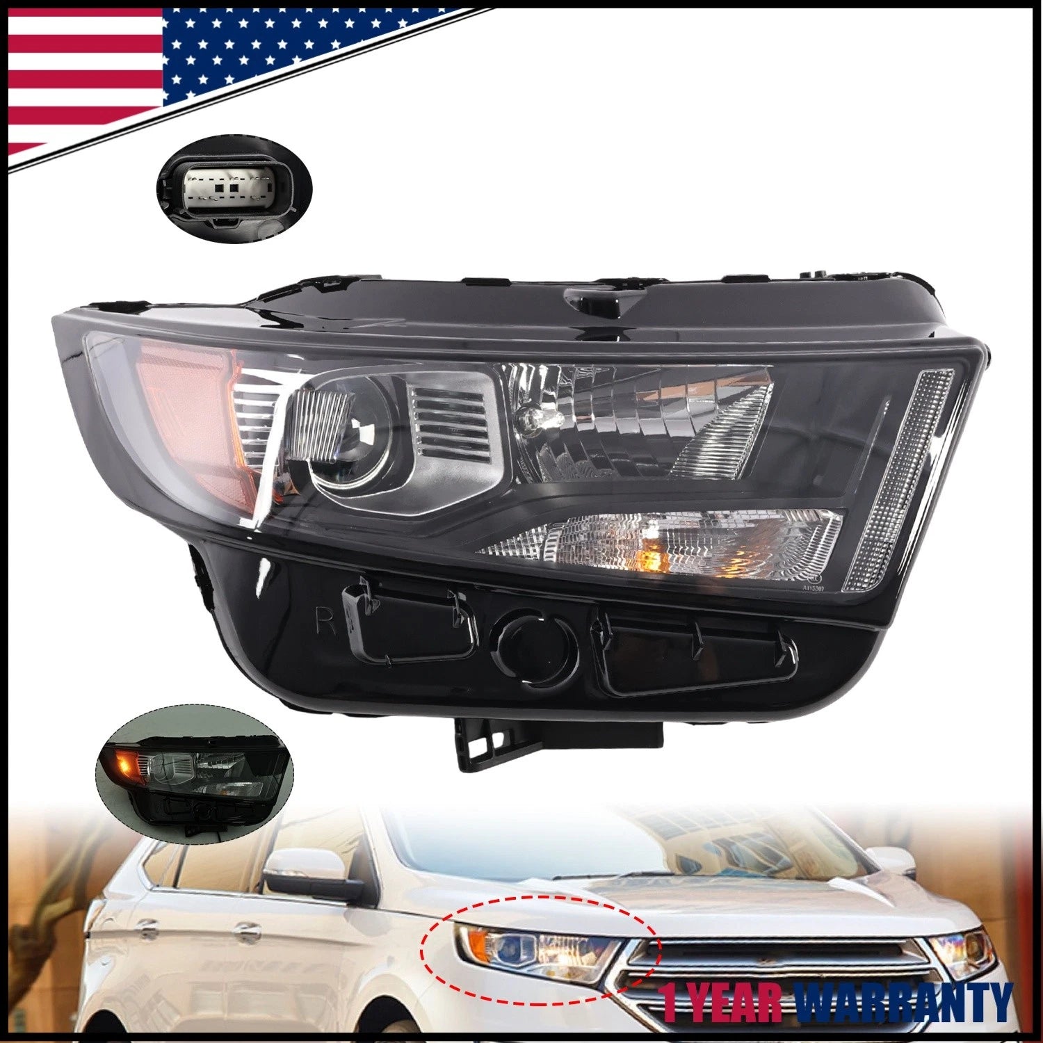 Head Lamp Passenger Side Headlight with Bulb for Ford Edge (2015–2018)
