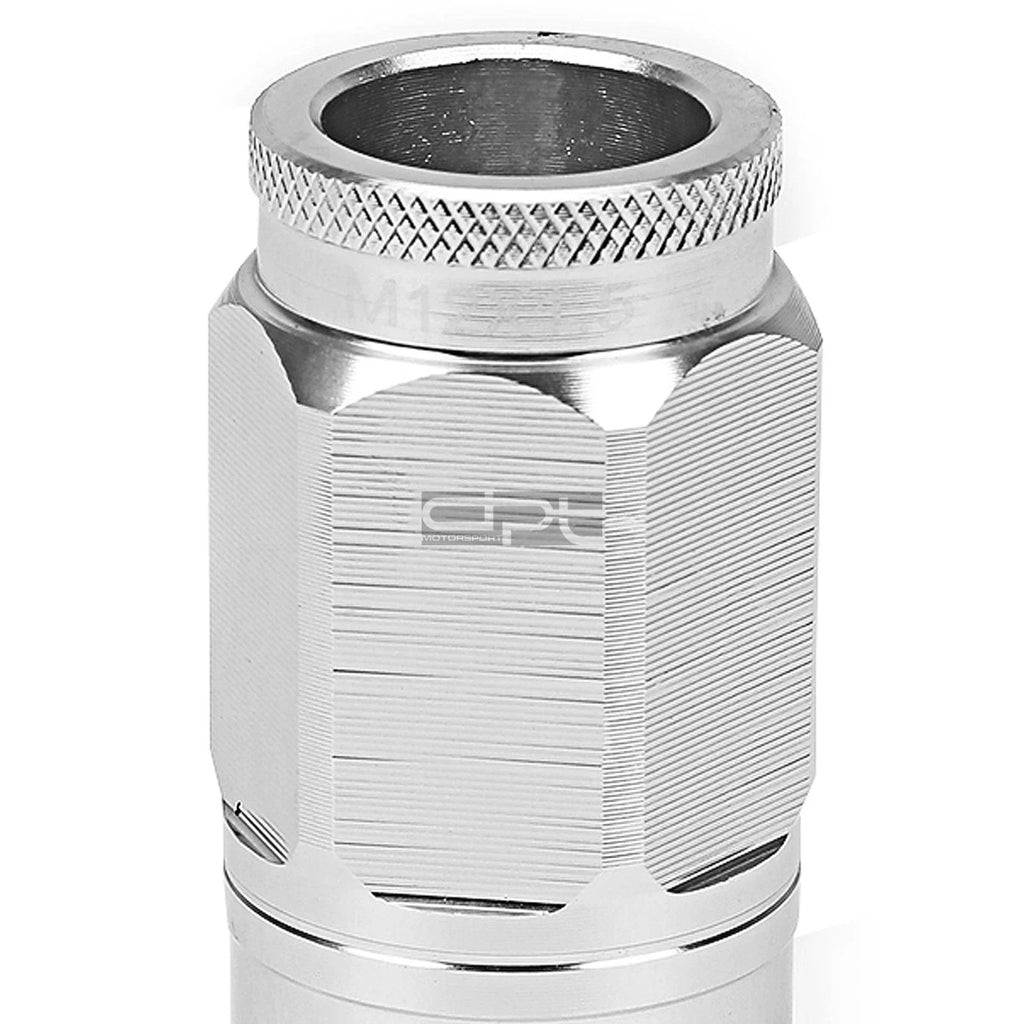 Set of 4 Open-End Aluminum Silver Lug Nuts + Adapter M12x1.5 for Automotive