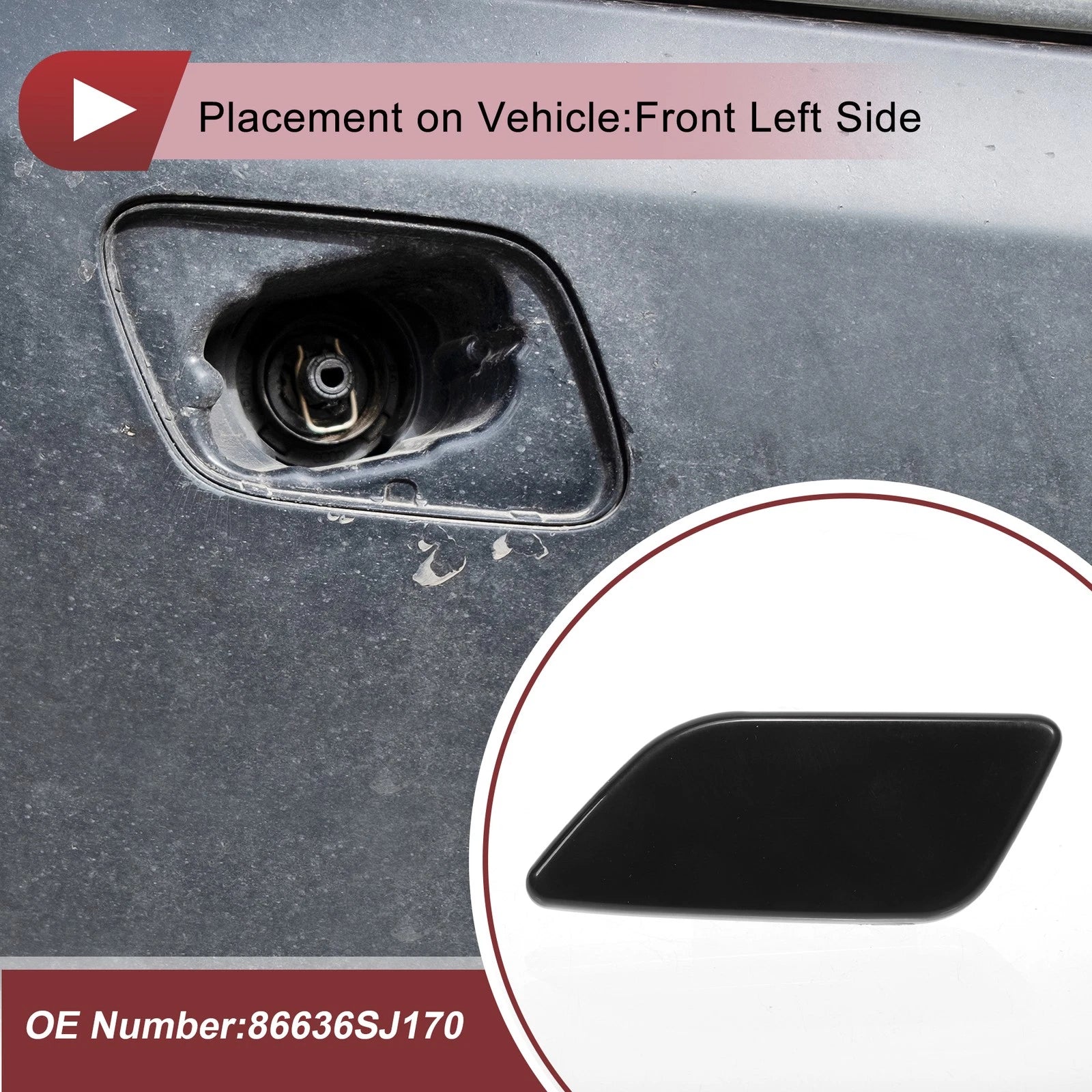 Front Left Washer Nozzle Cover Cap for Subaru Forester (2022–2024) Black