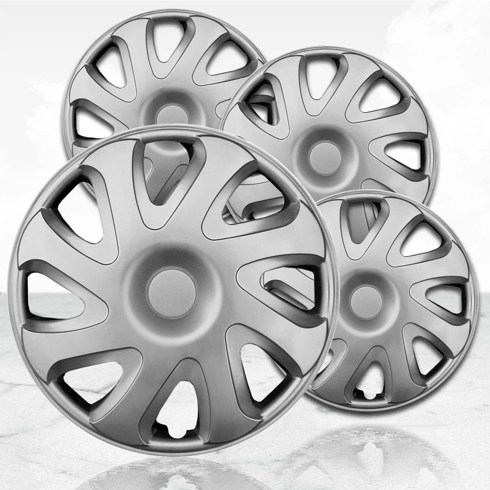 14" 4pc Silver Hubcaps/Wheel Covers for Steel Wheels 'Bulldog' Style (Set of 4)