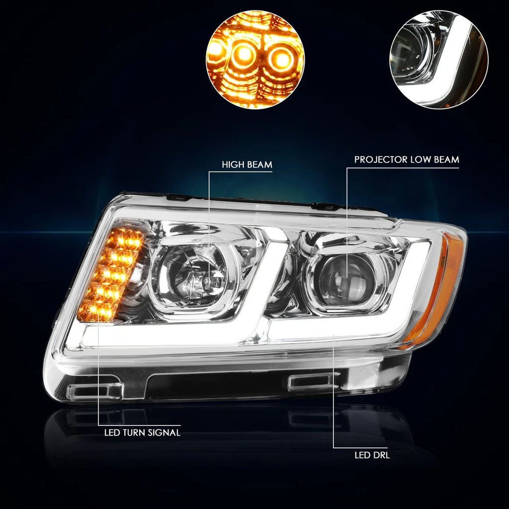 LED DRL+Signal Projector Headlight for Grand Cherokee (2011–2013) Chrome/Amber