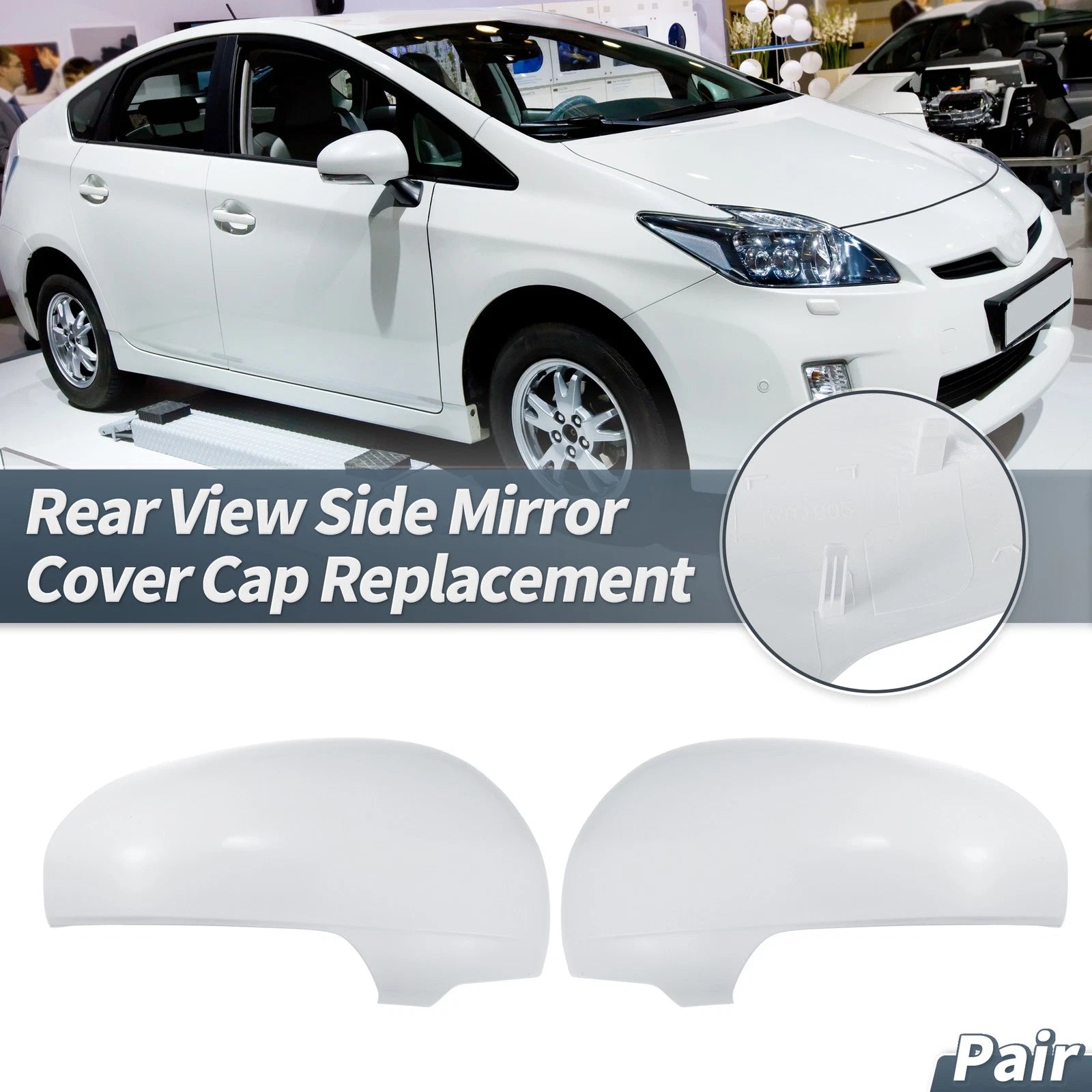 Pair Rearview Mirror Cover Cap White for Toyota Prius (2010–2012)
