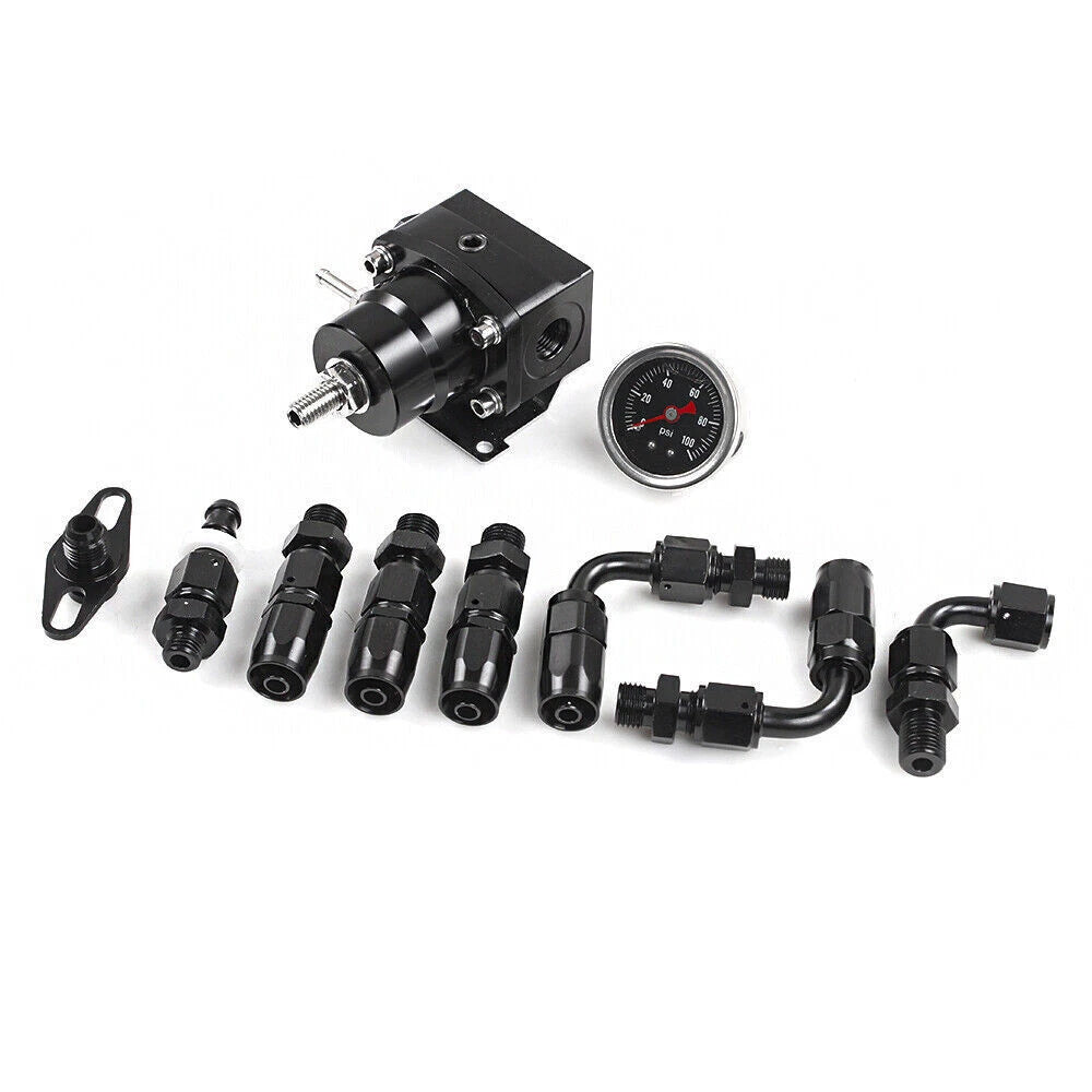Adjustable Fuel Pressure Regulator Kit with Gauge for Racing Vehicles (0-100psi)