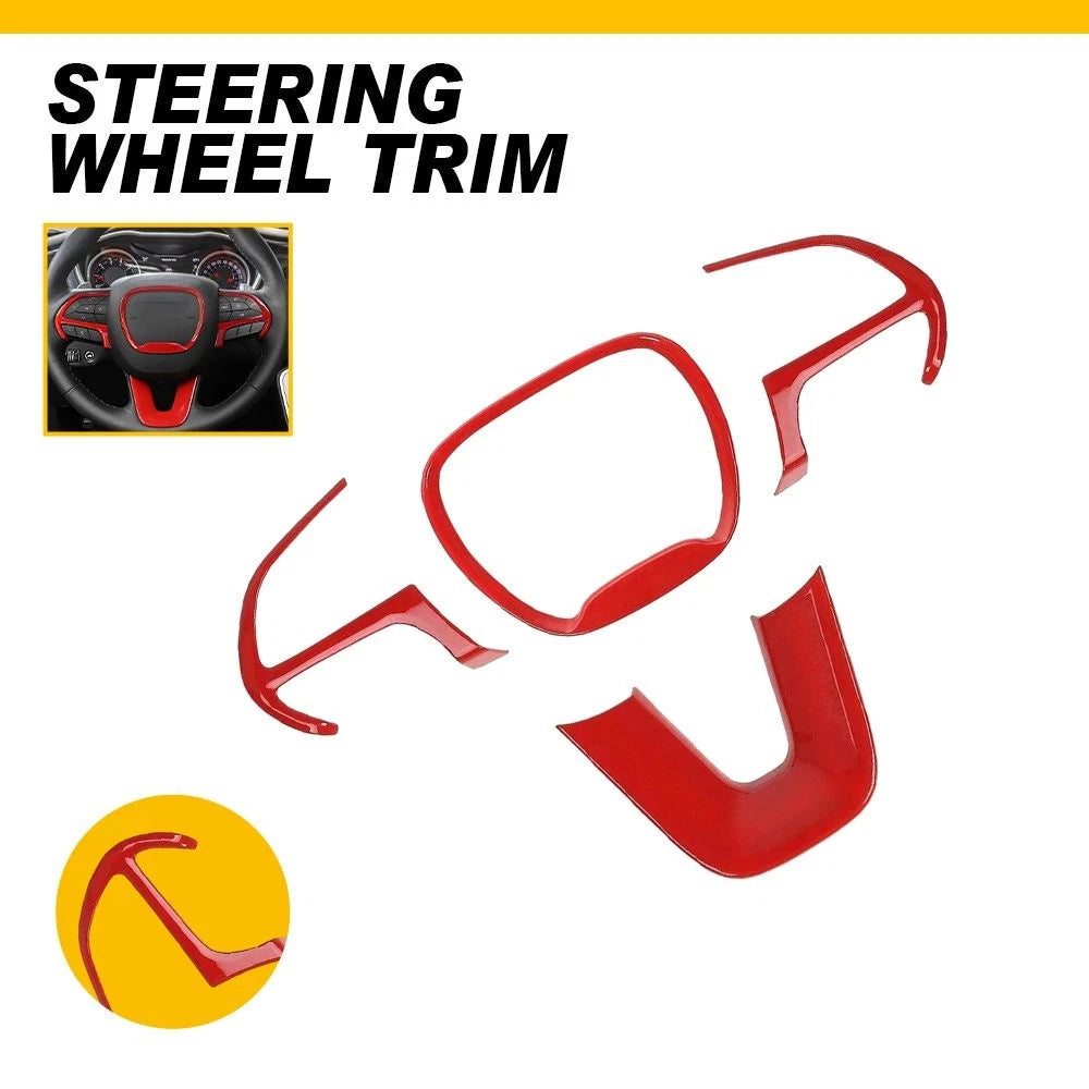 4X Red Steering Wheel Cover Trims for Dodge Challenger (2015–2023) ABS Plastic