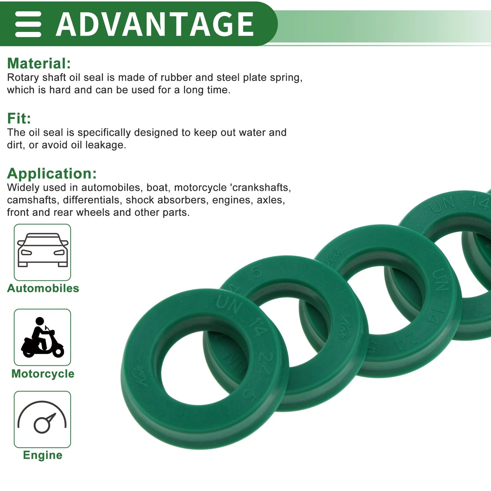 Set of 5 Oil Seal Ring 14x24x5mm for Rotary Shaft (TPU, High Pressure)