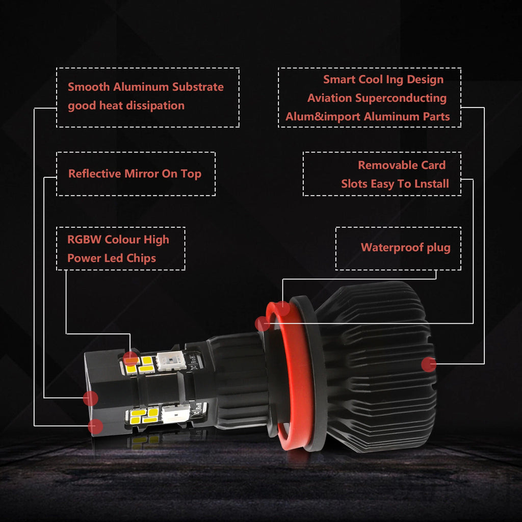 Dual 9005 H10 Multi-Color RGB LED Fog Light Bulbs for APP Remote (2009-2011)