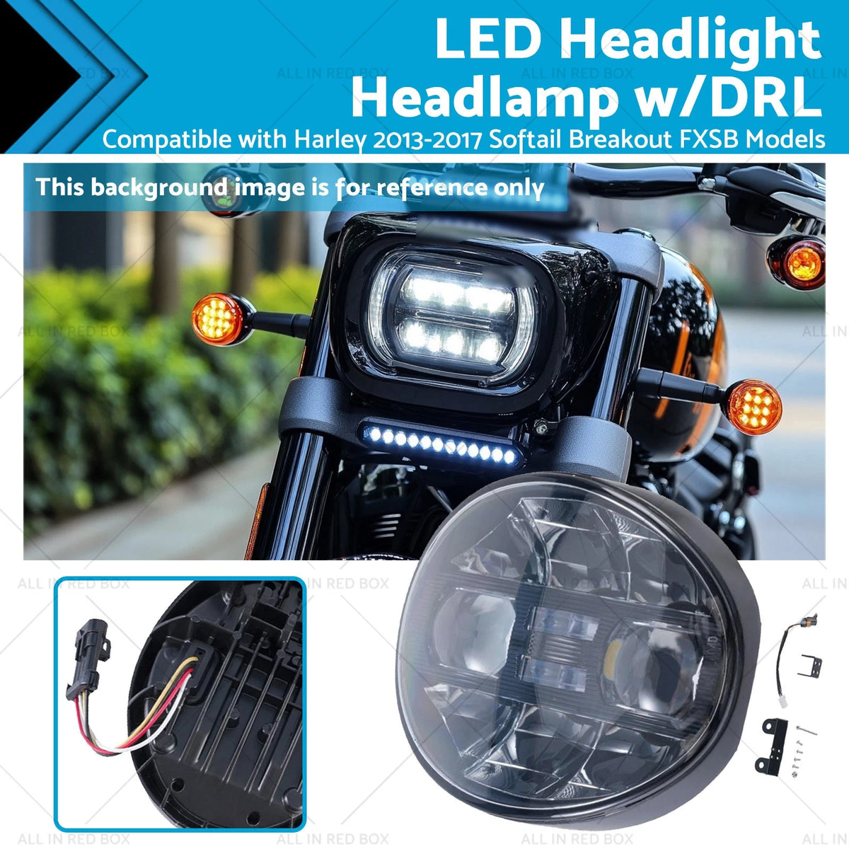 LED Headlight Headlamp w/DRL for Harley Softail Breakout FXSB (2013–2017)