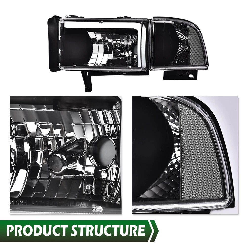 LED Clear Corner Black Headlights for Dodge Ram 1500 2500 3500 (1994–2002)