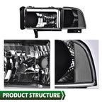 LED Clear Corner Black Headlights for Dodge Ram 1500 2500 3500 (1994–2002)