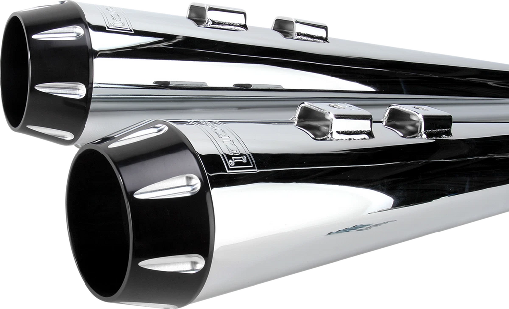 Bassani Exhaust Megaphone Mufflers for - Chrome/Black, Fluted, Performance Baffle