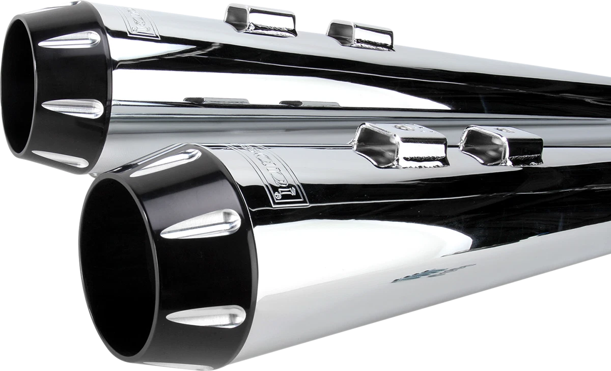 Bassani Exhaust Megaphone Mufflers for - Chrome/Black, Fluted, Performance Baffle