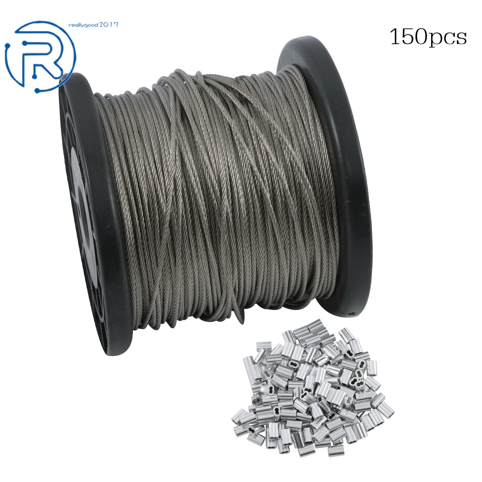 7x7 Wire Rope for 304 Stainless Steel (328FT) with 150 Crimping Sleeves