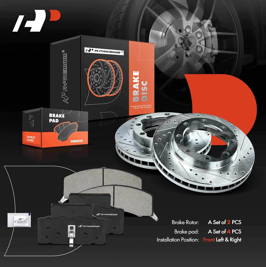 Front Drilled Brake Rotors & Ceramic Pads for Chevrolet GMC K3500