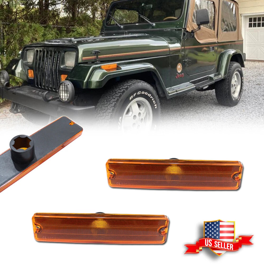 Front Bumper Fender Side Marker Light Lamps for Jeep Wrangler YJ (1987–1995)
