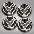 Black Carbon Fiber Cap Cover Set w/Cross Flag for 20-22 Chevy Corvette C8 Coupe