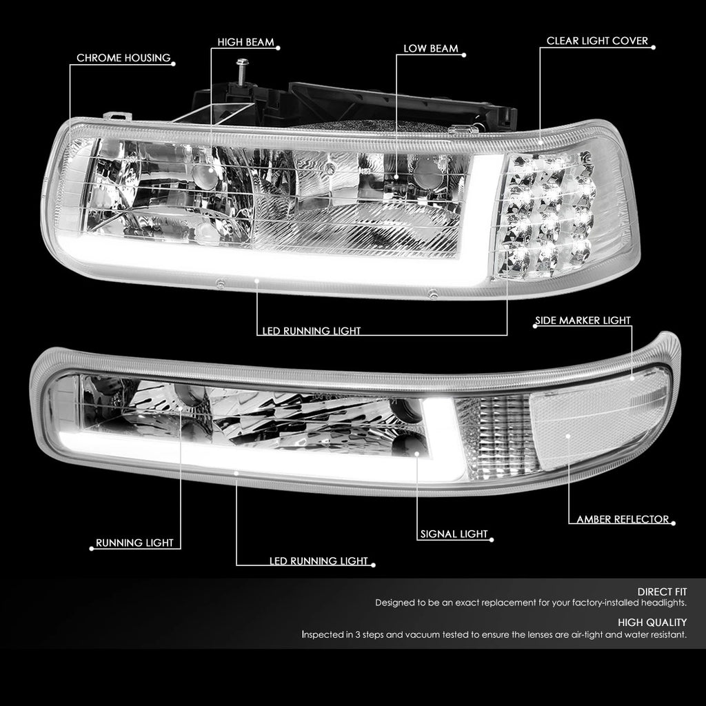 LED DRL Chrome Clear Side Headlight Bumper Lamp for Silverado (1999–2002)