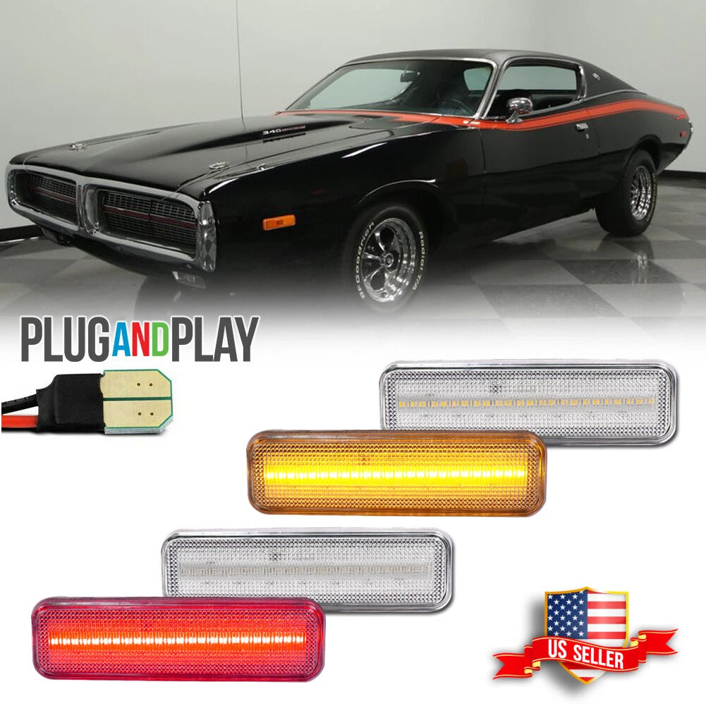 Set of 4 Clear LED Side Marker Lights for Dodge Charger (1972–1974, 1984–1987)