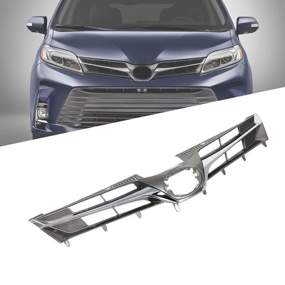Front Grille Bumper Upper for Toyota Sienna (2018–2019) Chrome Mesh