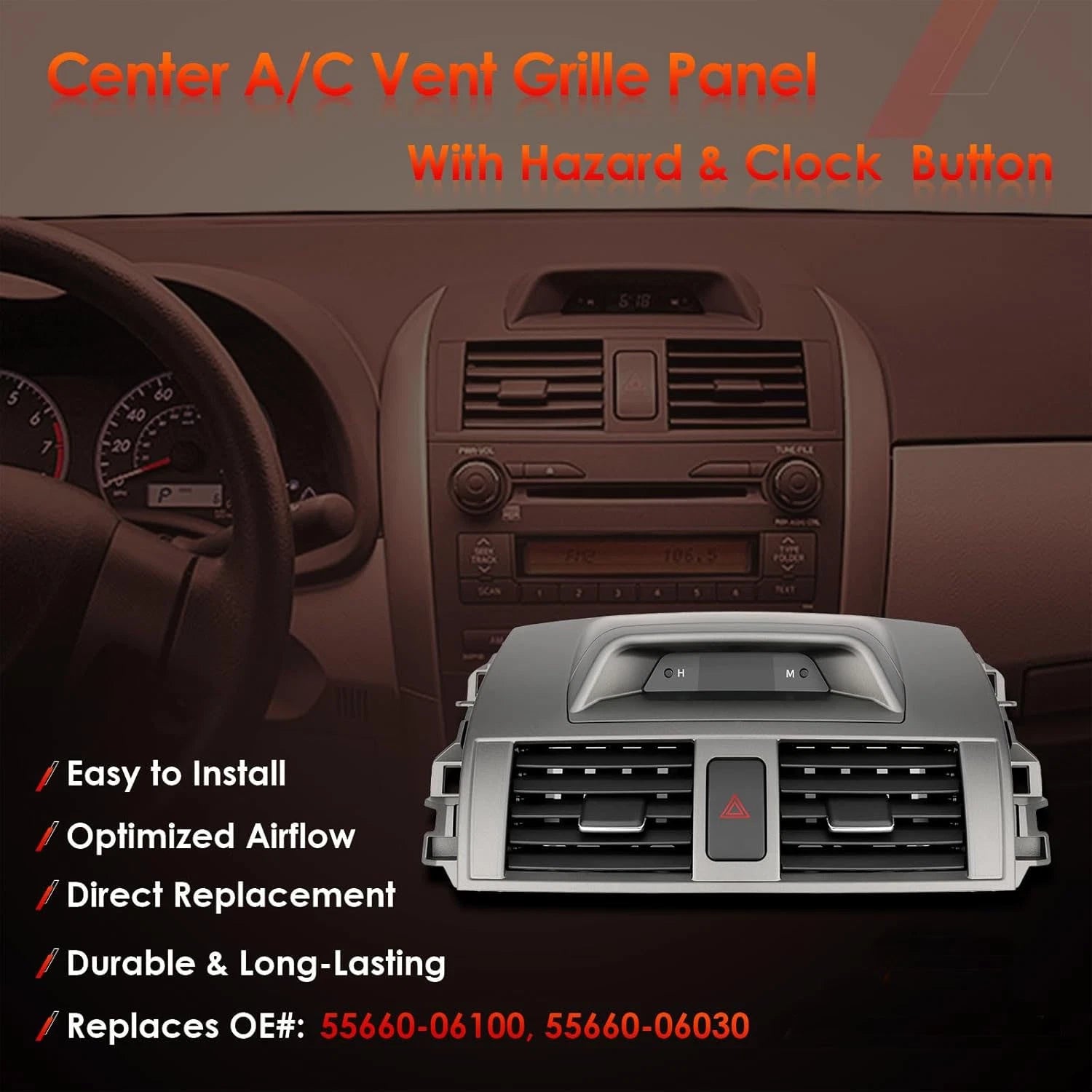 Center Dash A/C Air Vent Trim Panel for Toyota Corolla (2009-2013)