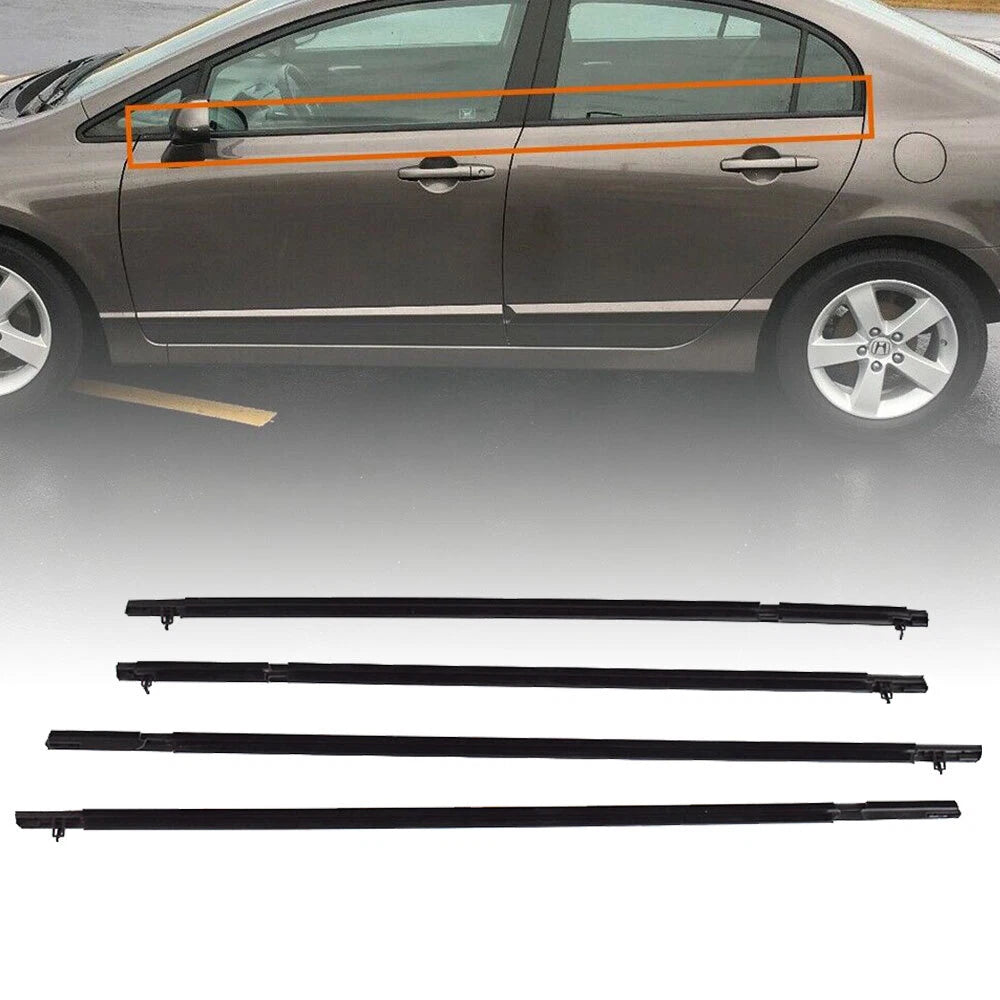 Set of 4 Window Moulding Trim Weather Strips for Honda Civic (2006–2011)