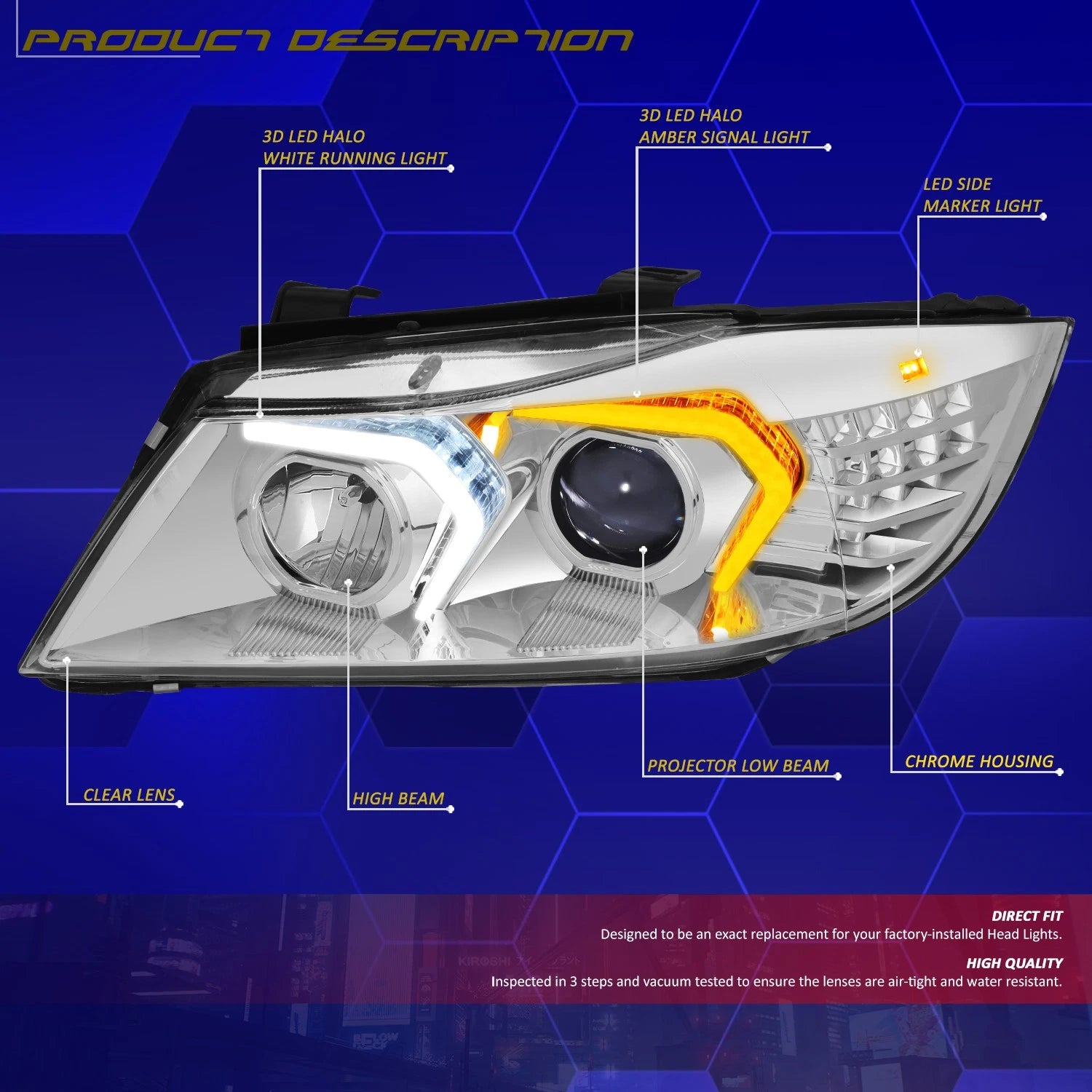 LED Swoosh-Halo Projector Switchback Headlight for BMW 3-Series (2009–2012)