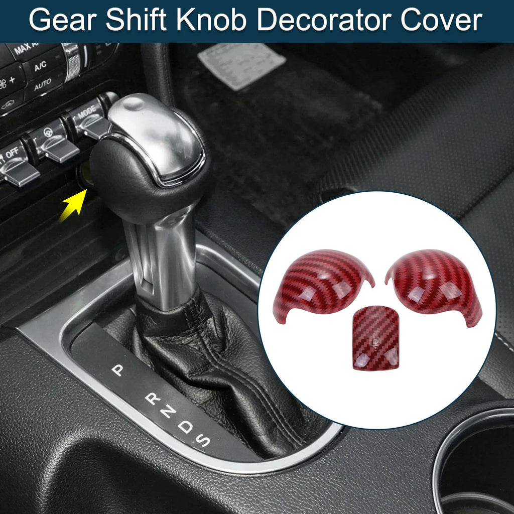 Carbon Fiber Red Gear Shift Knob Decorator Cover for Ford Mustang (2015–2023)