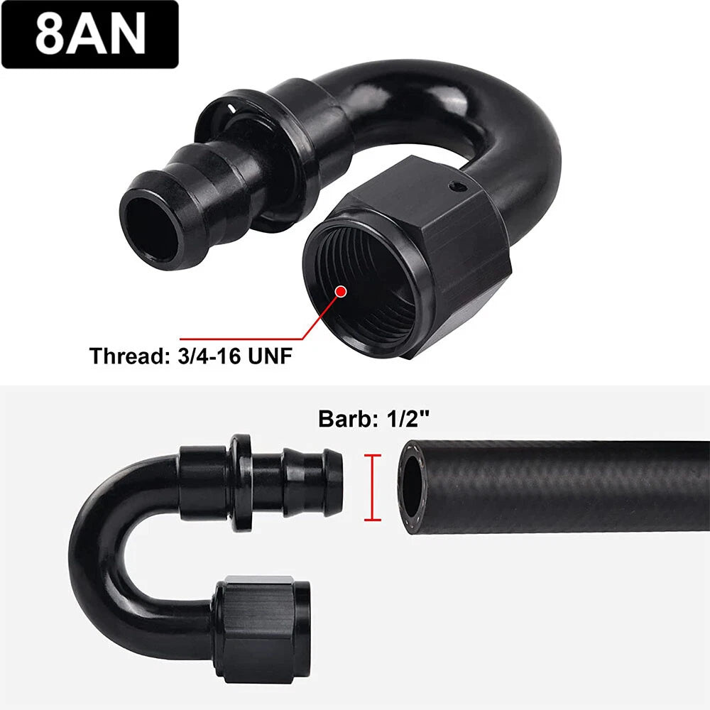 180° Push-on Lock Hose Fitting Adaptor for AN8 (4-Pack) for Oil/Fuel/Gas
