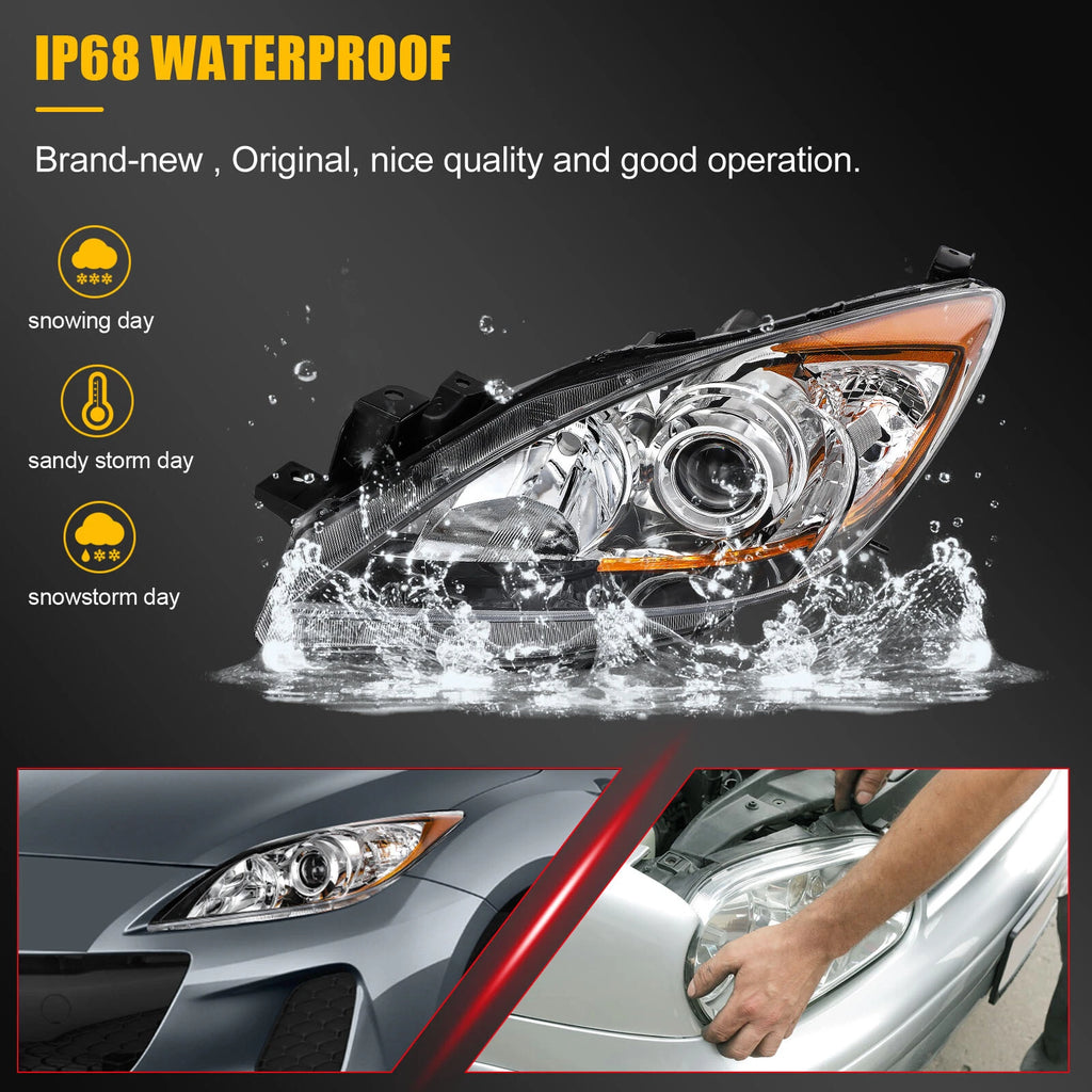 Headlight Assembly for Mazda 3 (2010–2013) Chrome Housing Pair