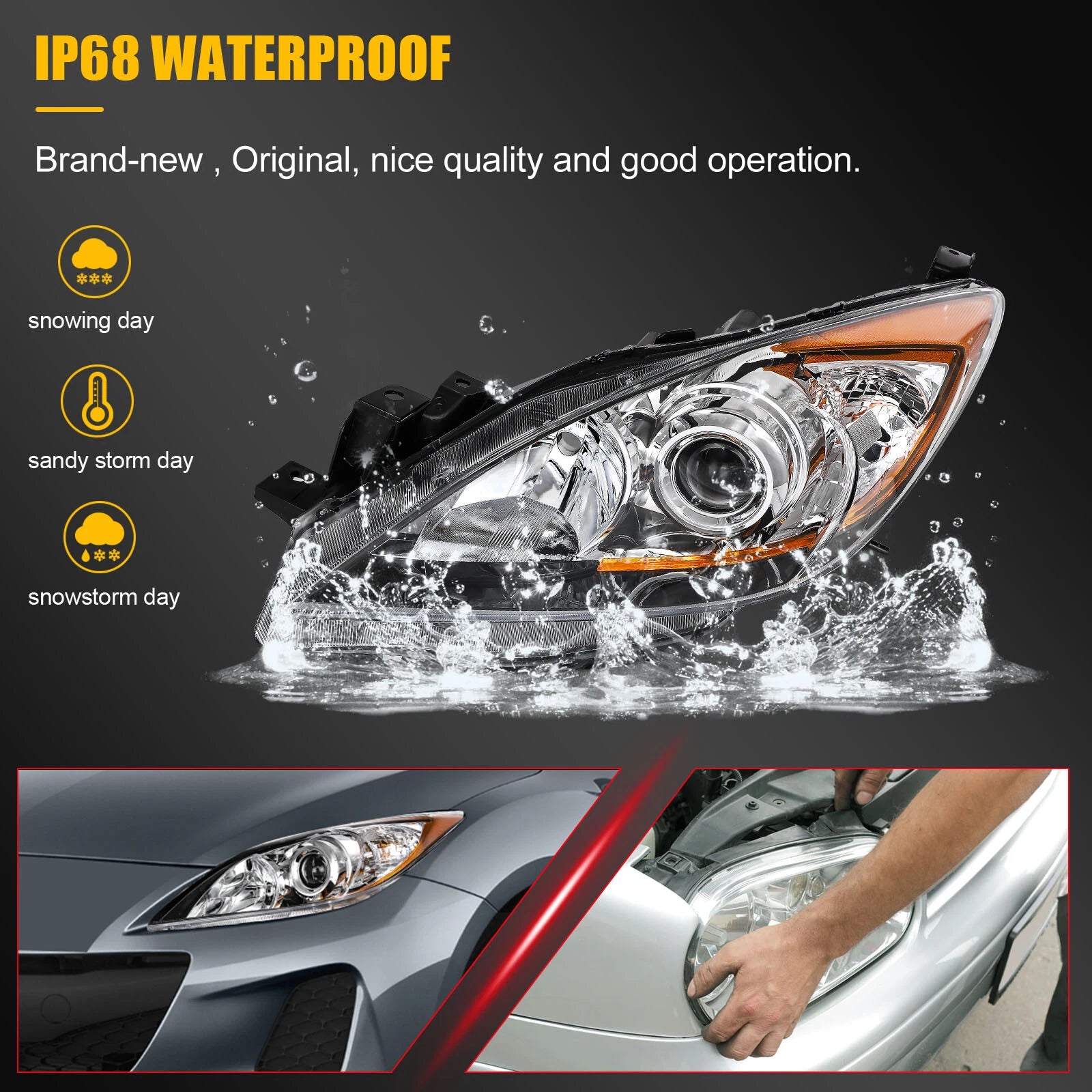 Headlight Assembly for Mazda 3 (2010–2013) Chrome Housing Pair