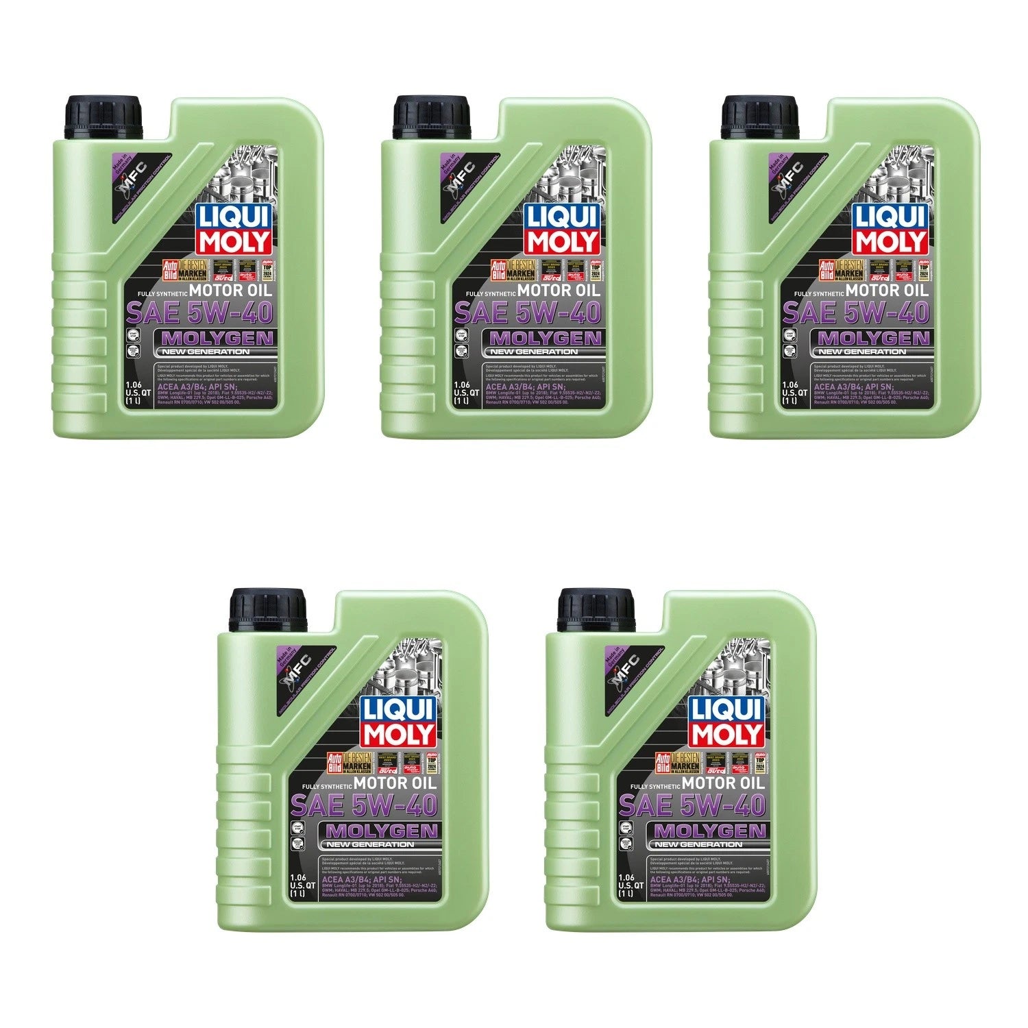 Set of 5 Liqui Moly Molygen 5W-40 Engine Motor Oil for (5L)