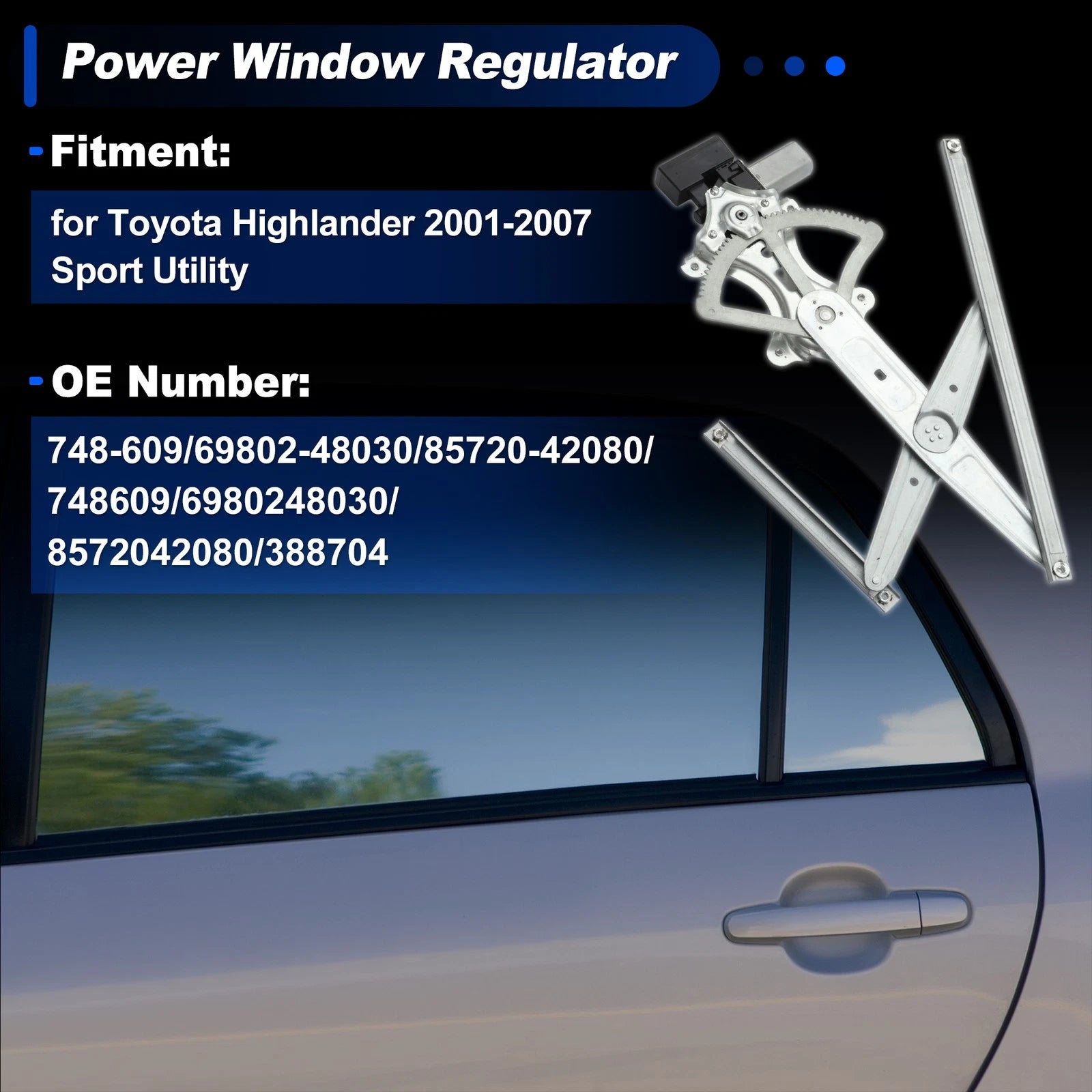 Power Window Regulator for Toyota Highlander (2001–2007) No. 748-609