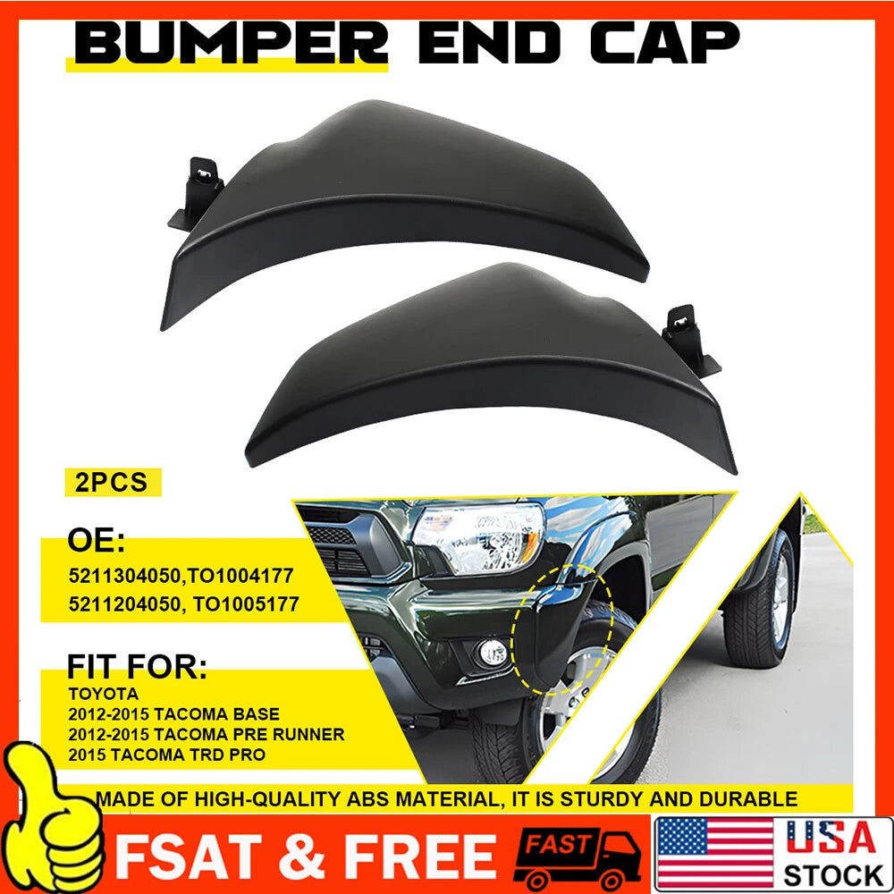 Set of 2 Front Bumper End Caps for Toyota Tacoma (2012–2015) Black