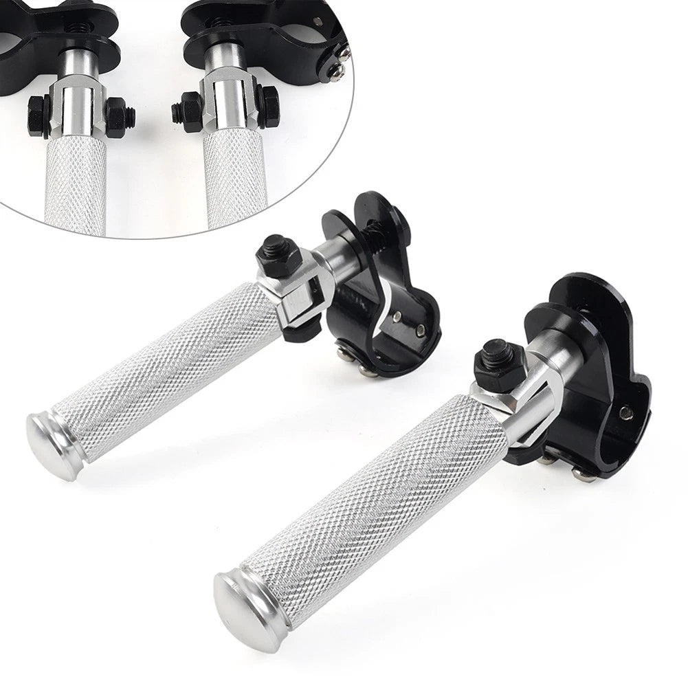CNC Foot Pegs Footrest Folding for Universal Motorcycle (Silver, Pair)