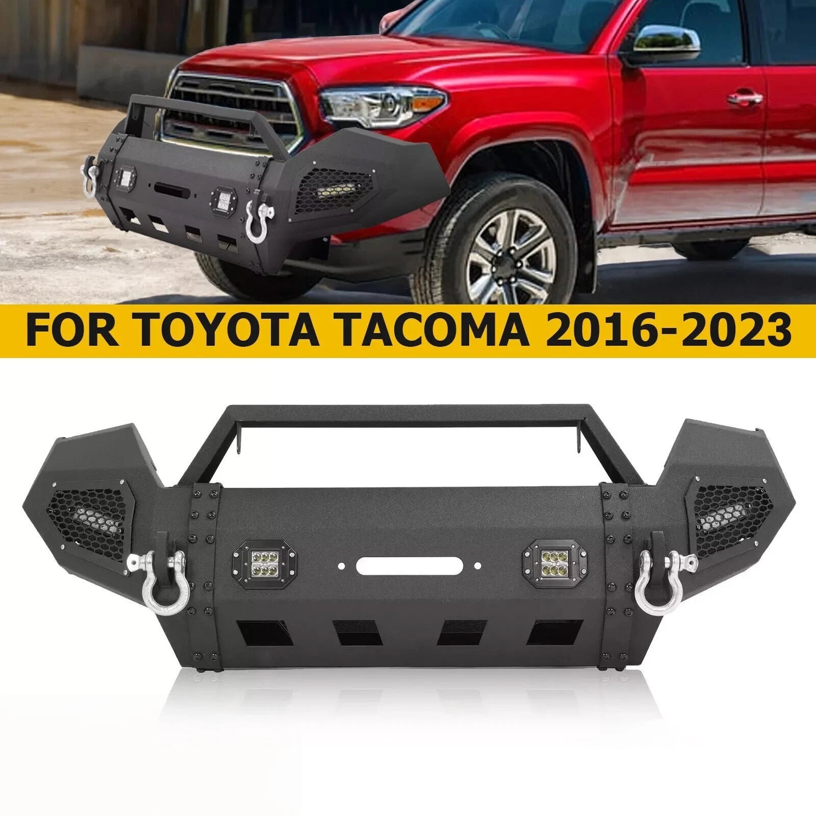 Steel Front Bumper with Winch Plate & LED Lights for Toyota Tacoma (2016–2023)