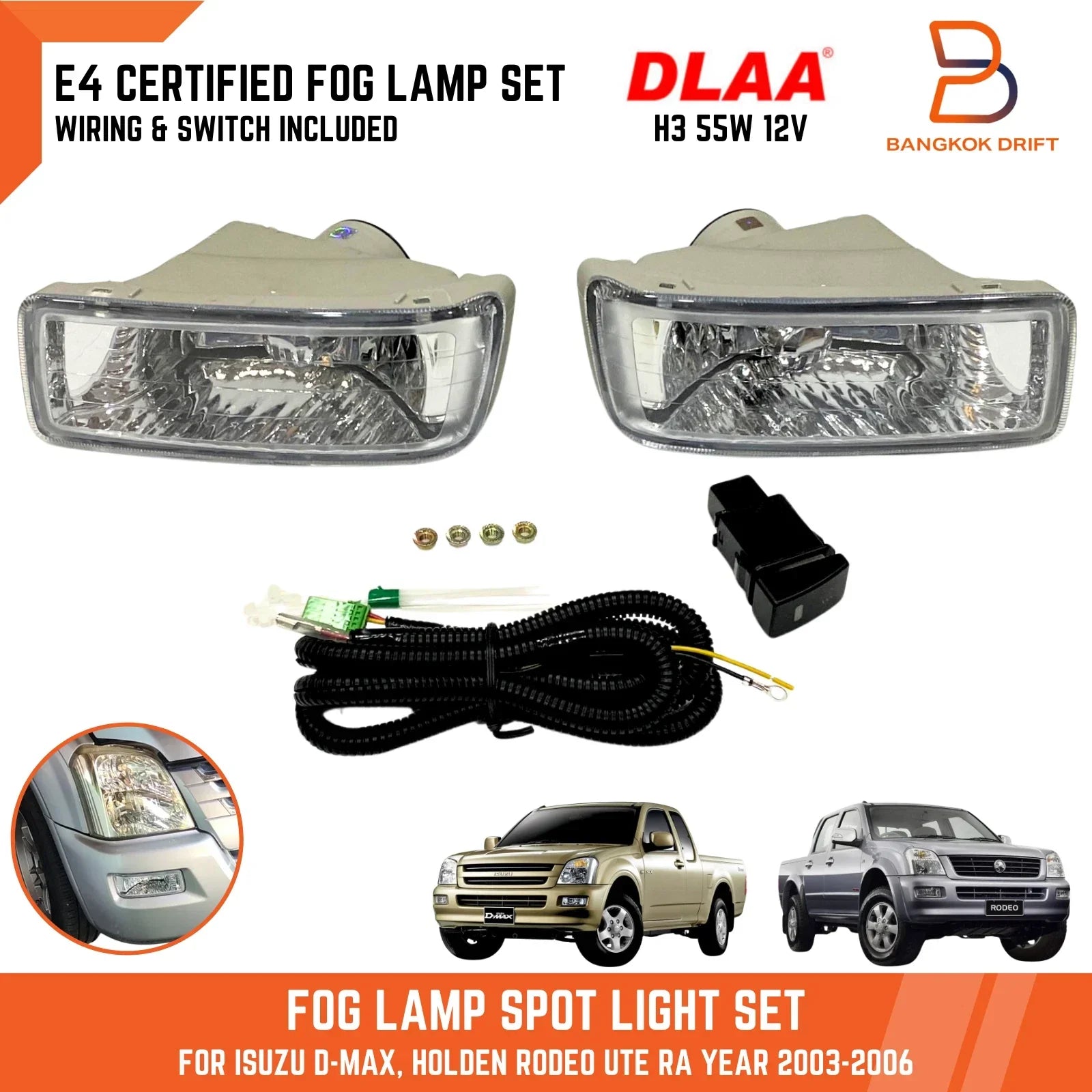 Fog Lamp Spot Light Set for Holden Rodeo RA Pickup UTE (2003-2006)