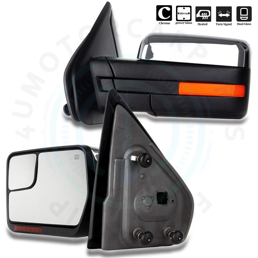 2X Power Heated Puddle Light Signal Tow Mirrors for Ford F150 (2004–2014)