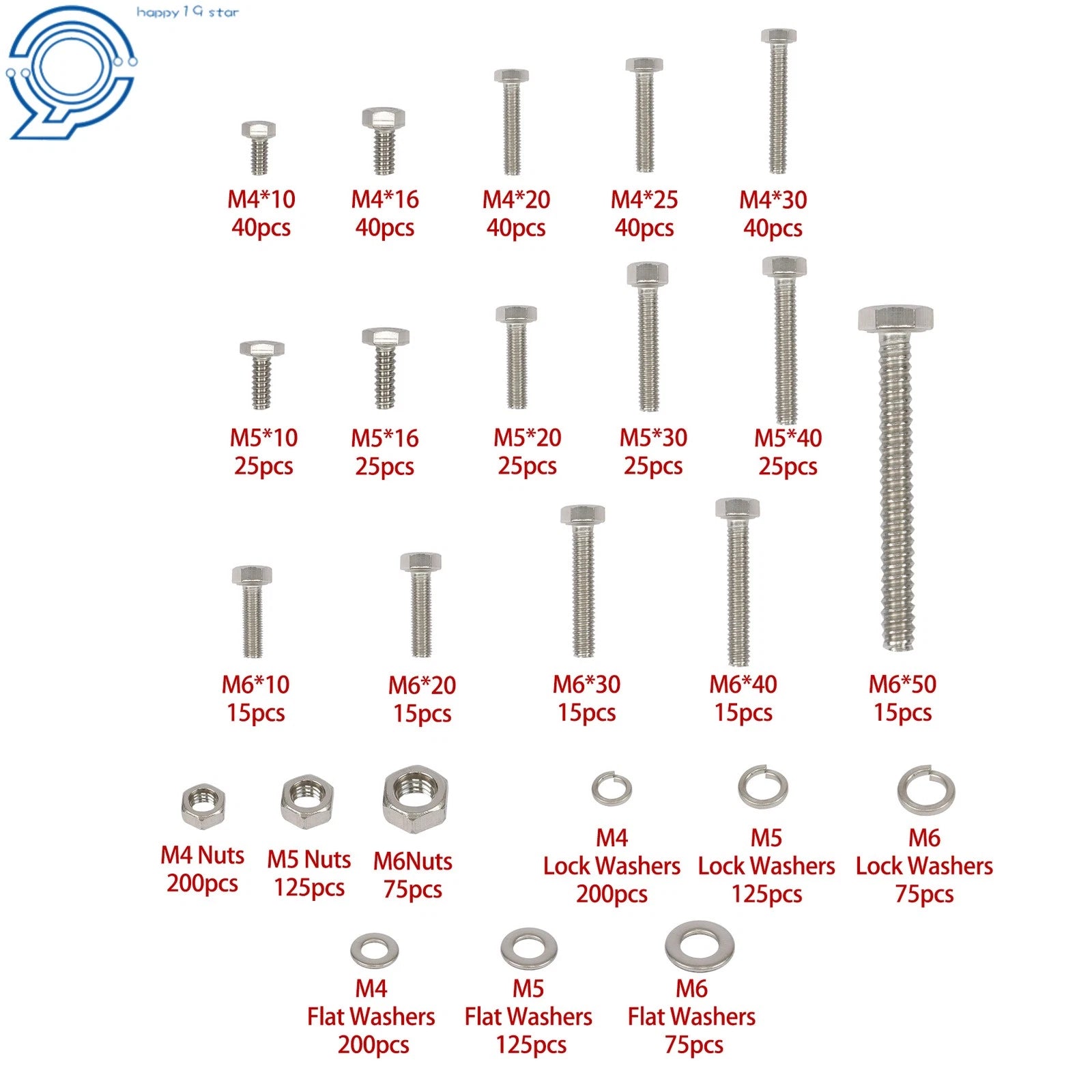 Set of 1600 Heavy Duty Bolts, Nuts & Washers Assortment Kit