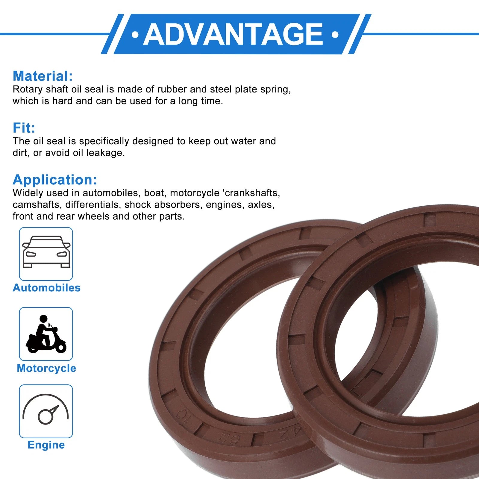 2X Oil Seal Rotary Shaft Seal FKM Rubber 42x62x10mm for Various Models