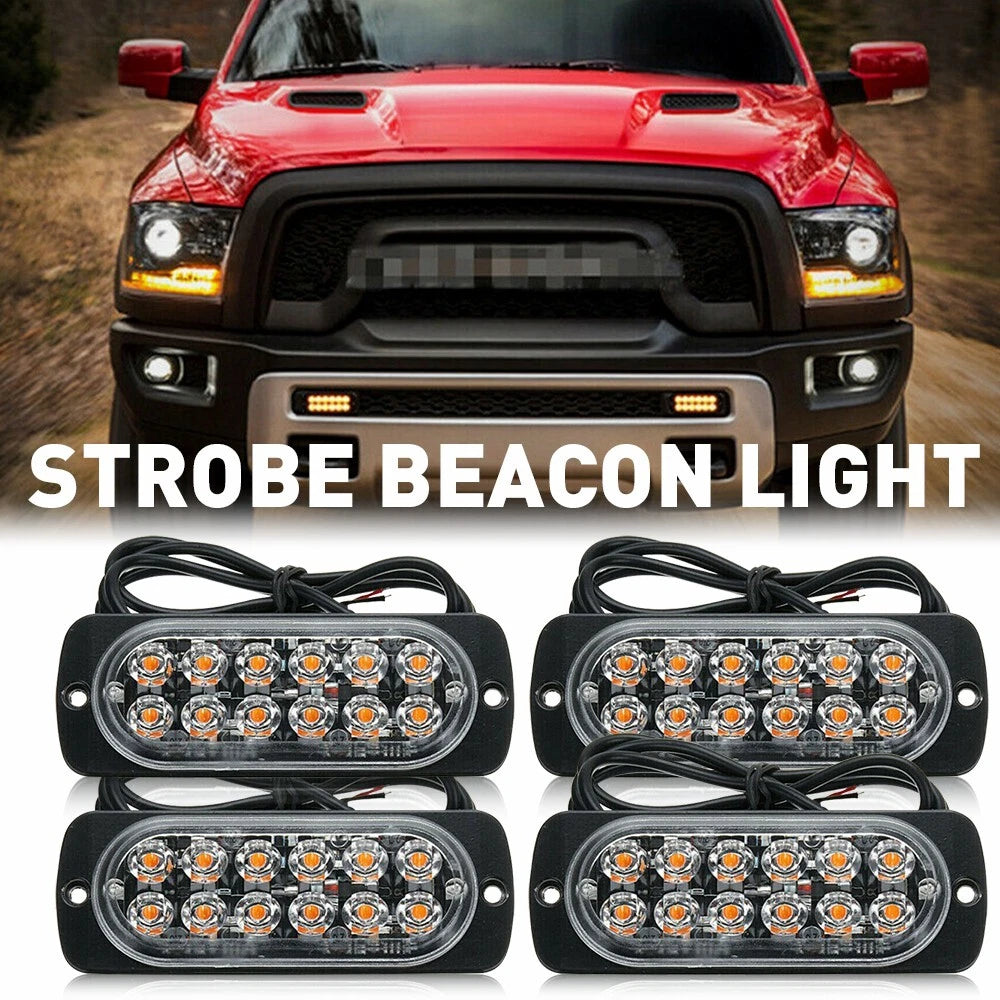 LED Amber Hazard Warning Beacon Light Bar for Universal Vehicles