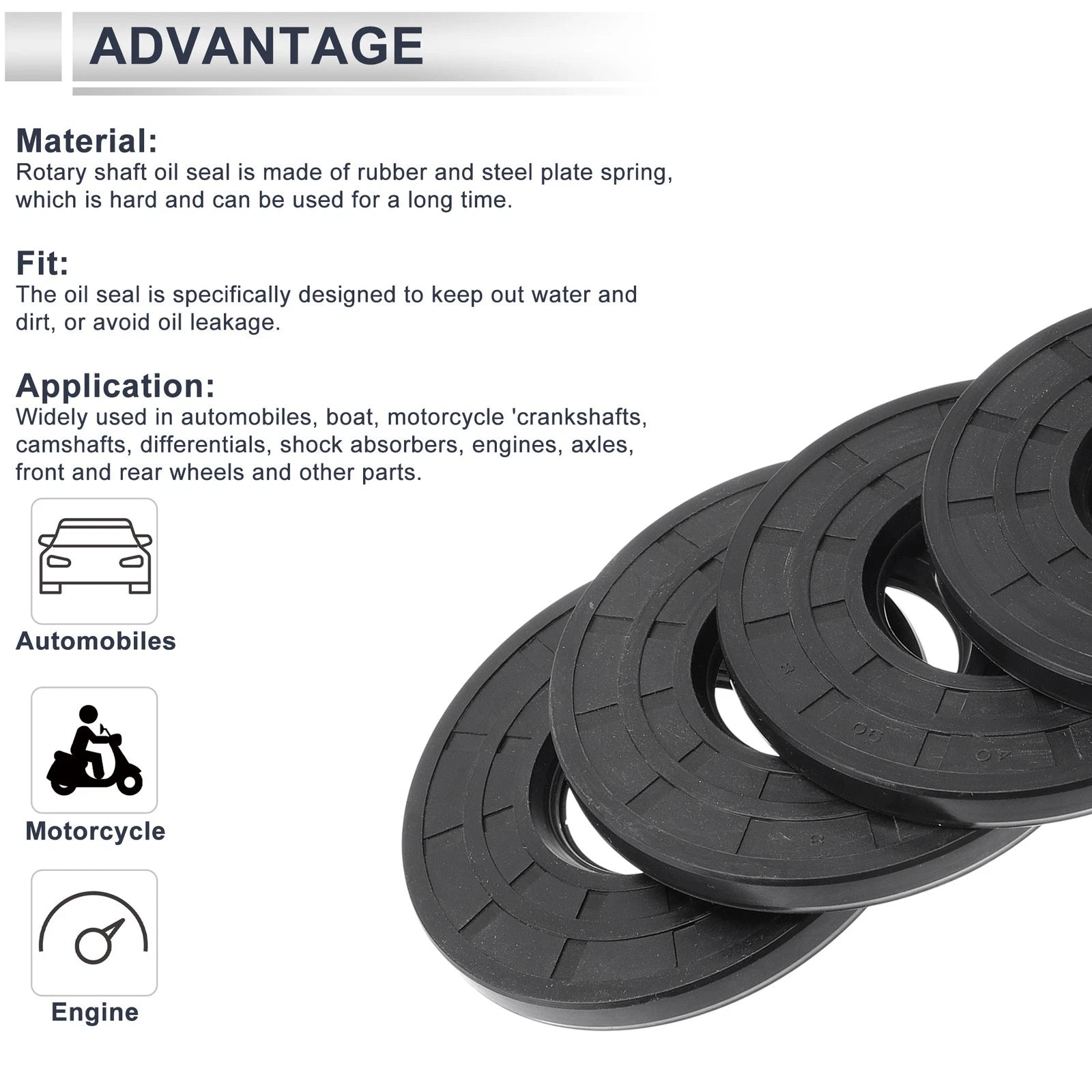 Set of 5 Oil Seal Rotary Shaft Seal Nitrile Rubber 40x90x8mm