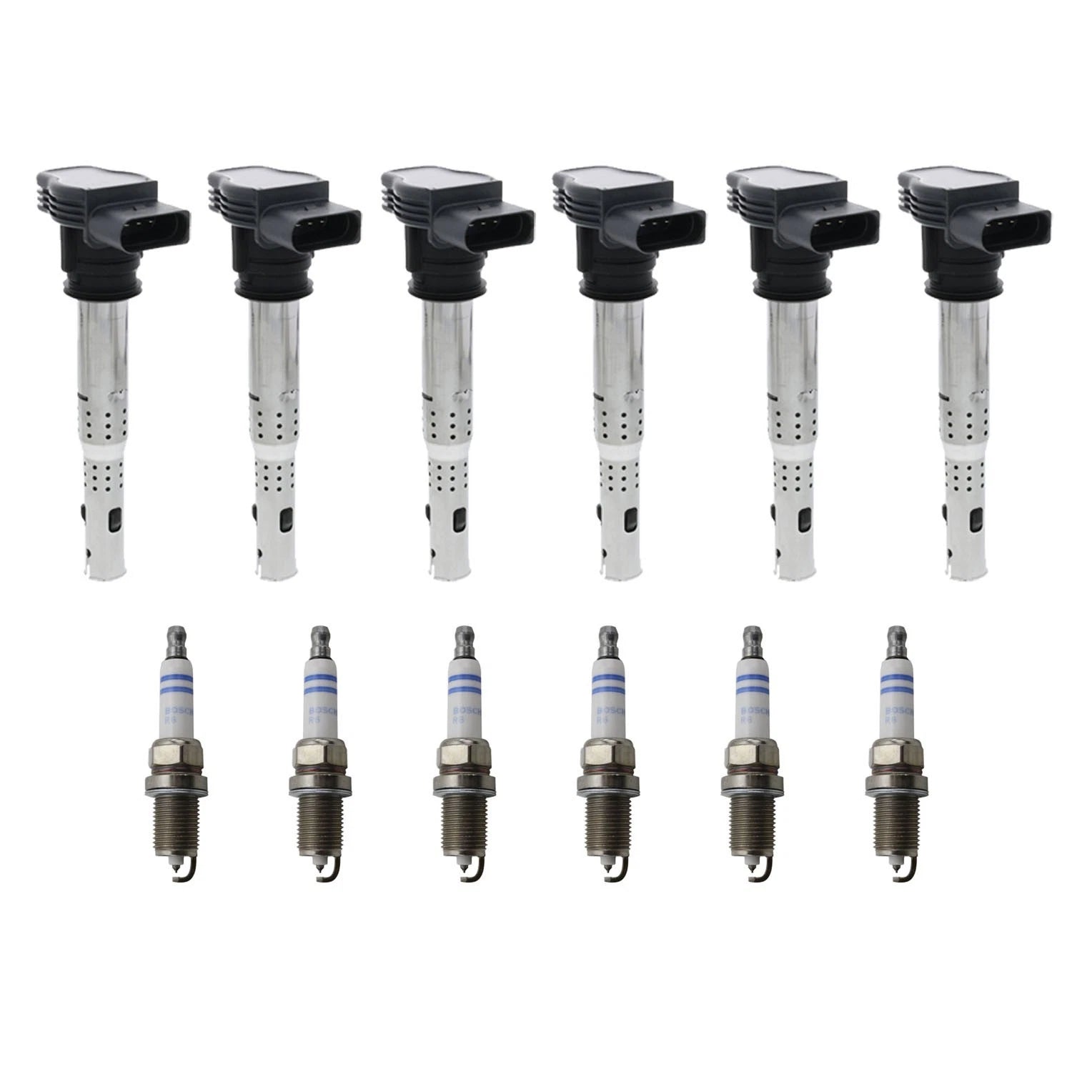 Set of 6 Ignition Coils & Bosch Platinum Spark Plugs for Audi A4 A5 A6 Q5 S5 (2008–2016)