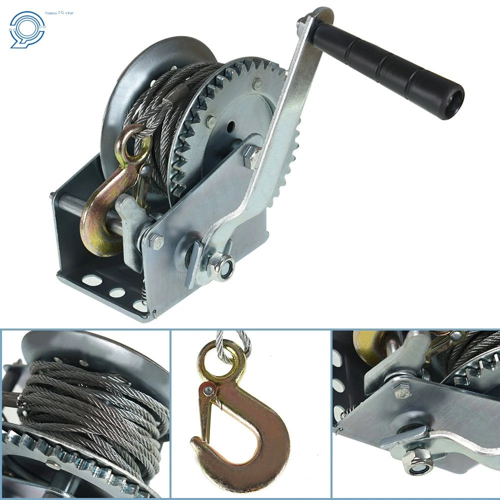 Heavy Duty Hand Winch for Universal Use (1200lbs, 4.0mm x 10m Rope)