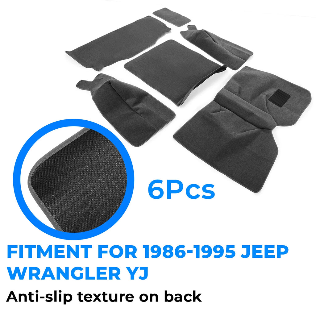Set of 6 Gray Carpet Rug Mats for Jeep Wrangler YJ (1986–1995) & CJ-7 (1976–1986)