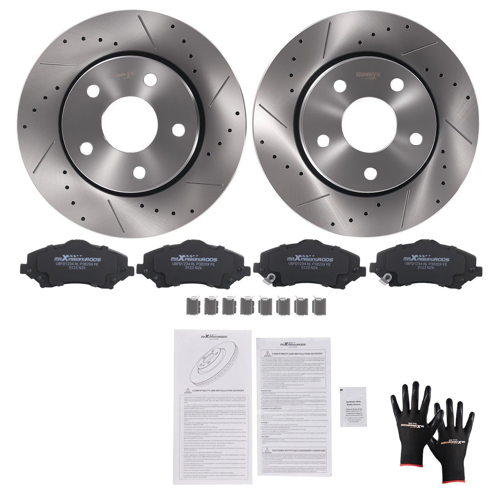 Front Brake Rotors & Pads Kit for Jeep Wrangler JK (2007–2018)