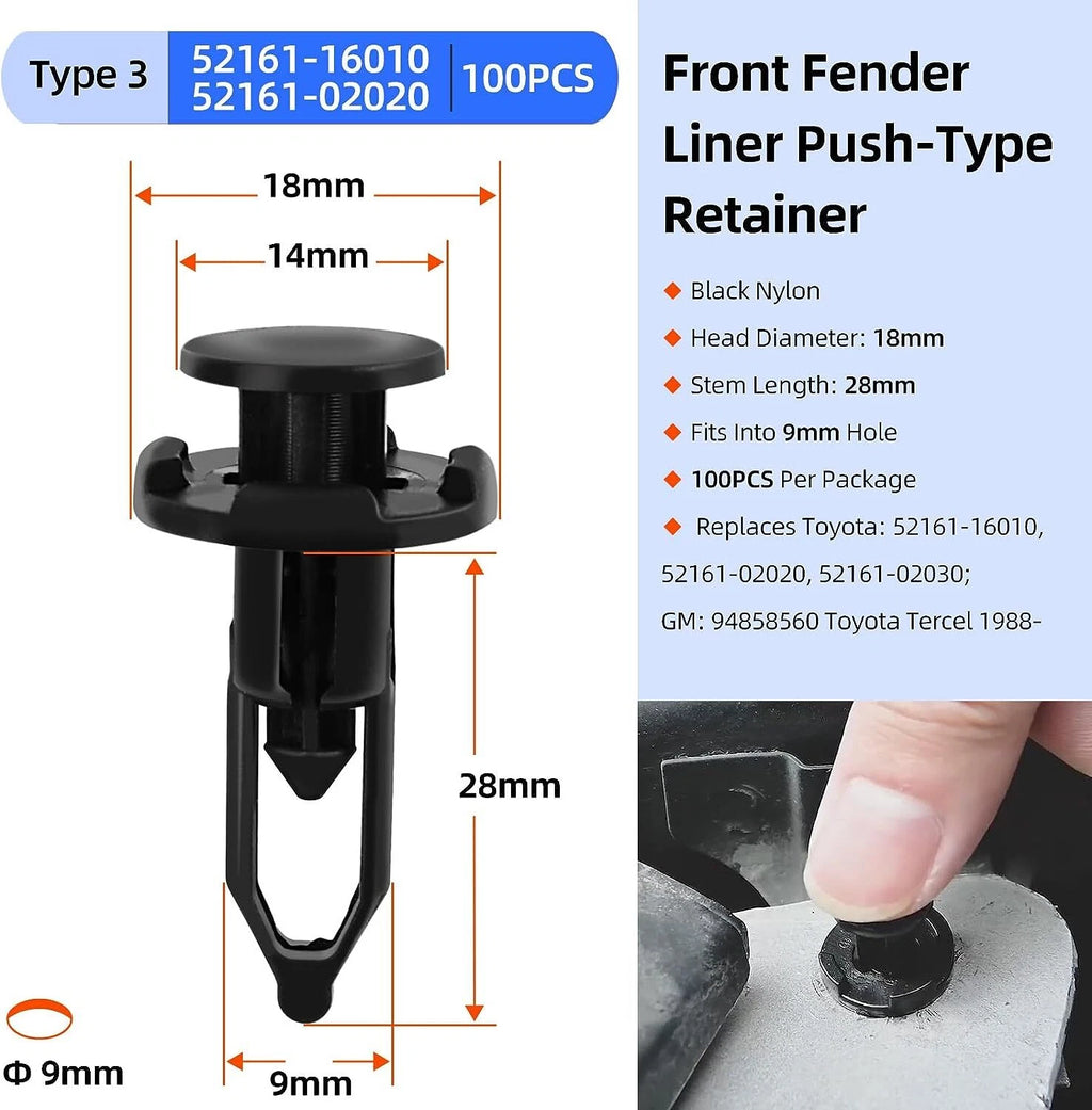Push-Type Retainer Clip for Toyota (90467-07201, 90467-10183, 52161-16010)