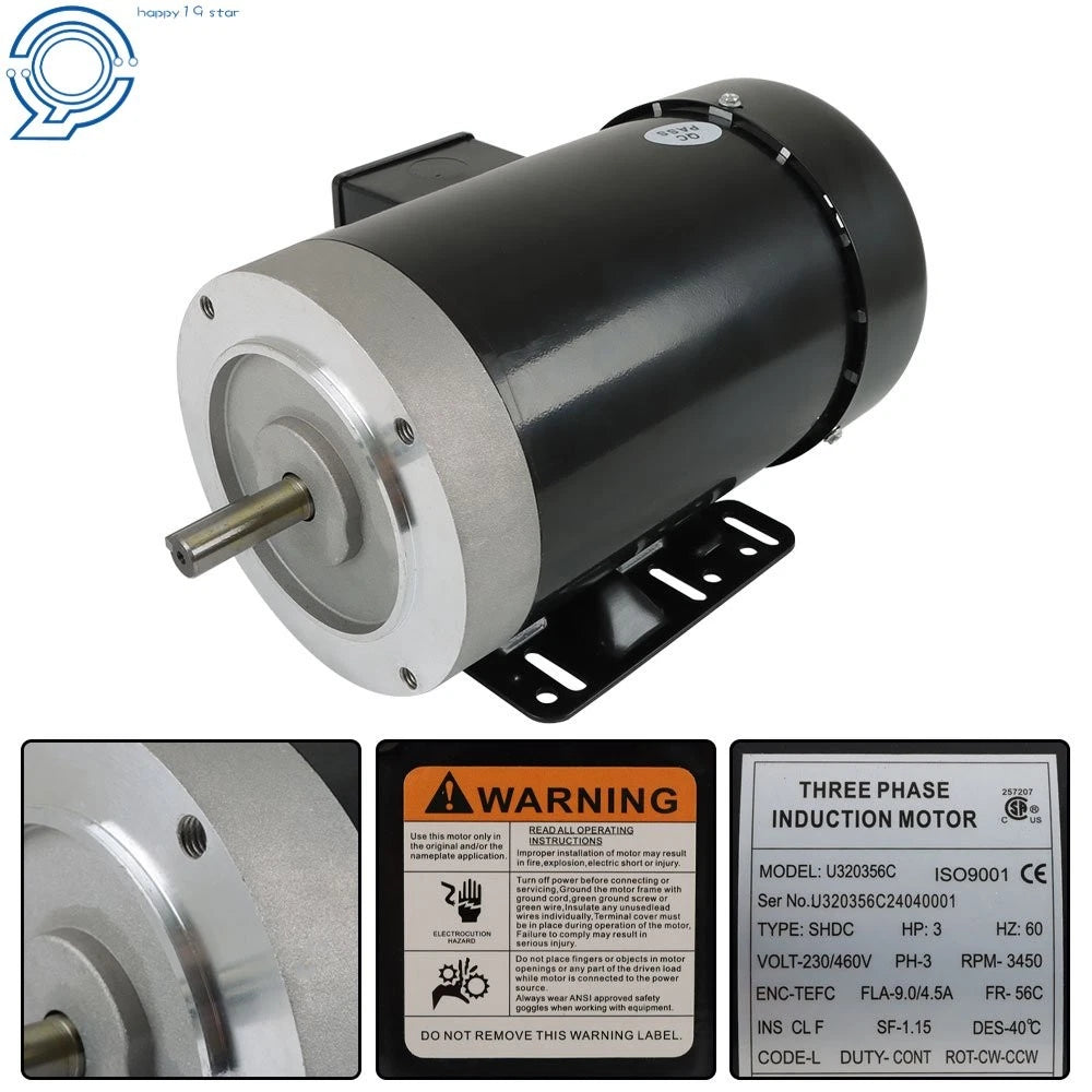 3 HP Electric Motor 56C Frame TEFC 230/460V 3Phase 3450 RPM