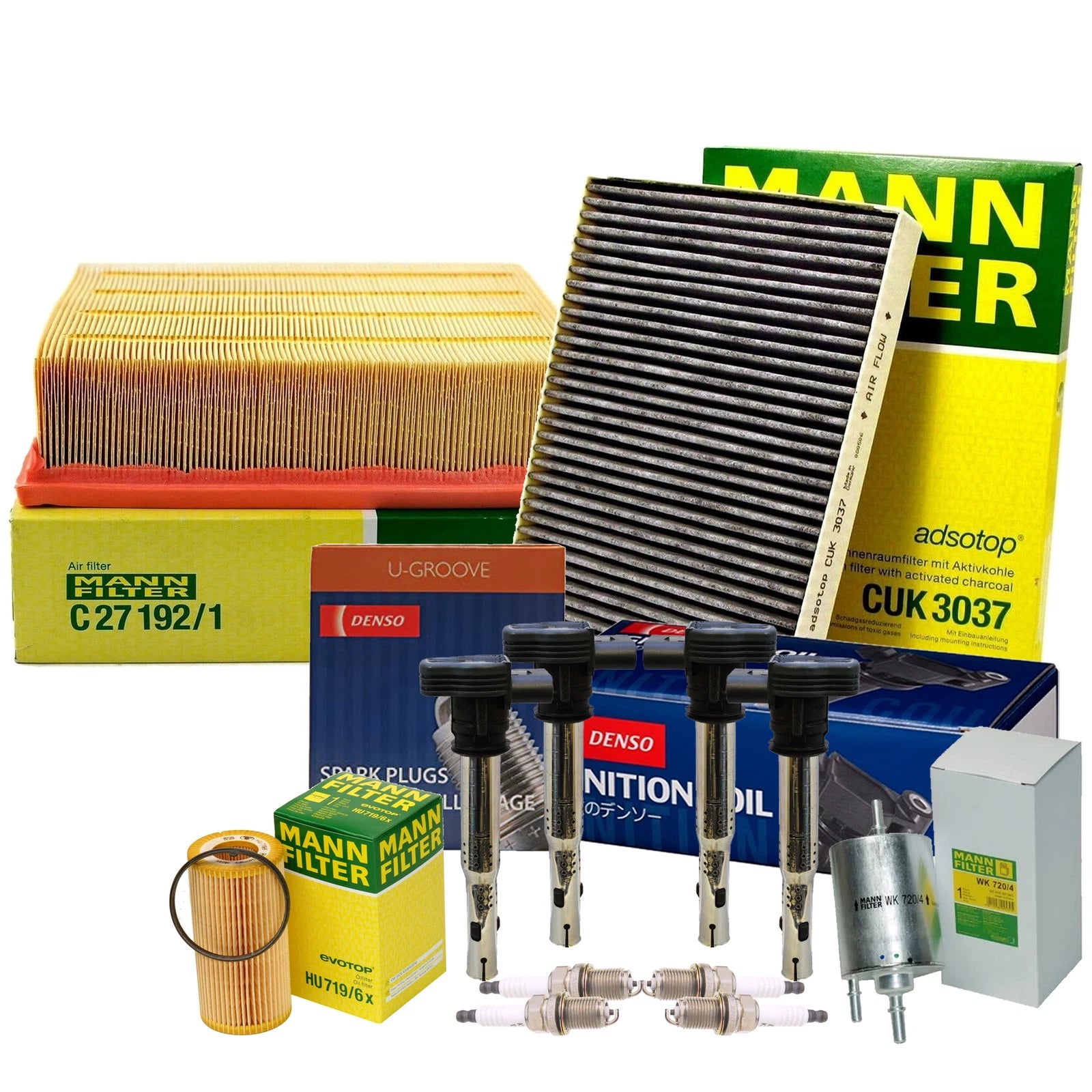 Set of 4 U-Groove Spark Plugs for Audi Turbo L4 (Denso, Mann Filters)