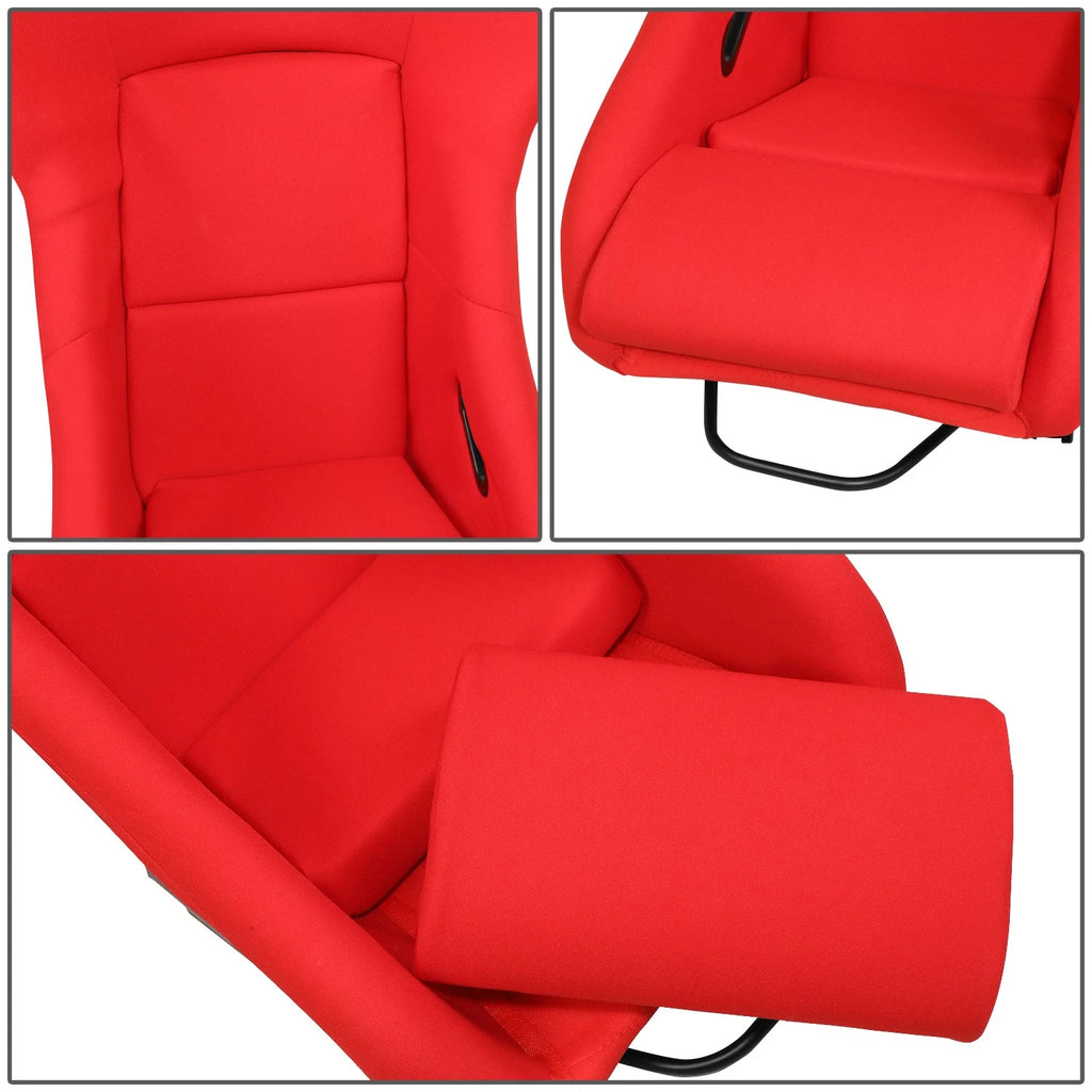 Pair Racing Bucket Seats for Universal Fit (Fiberglass, Red)