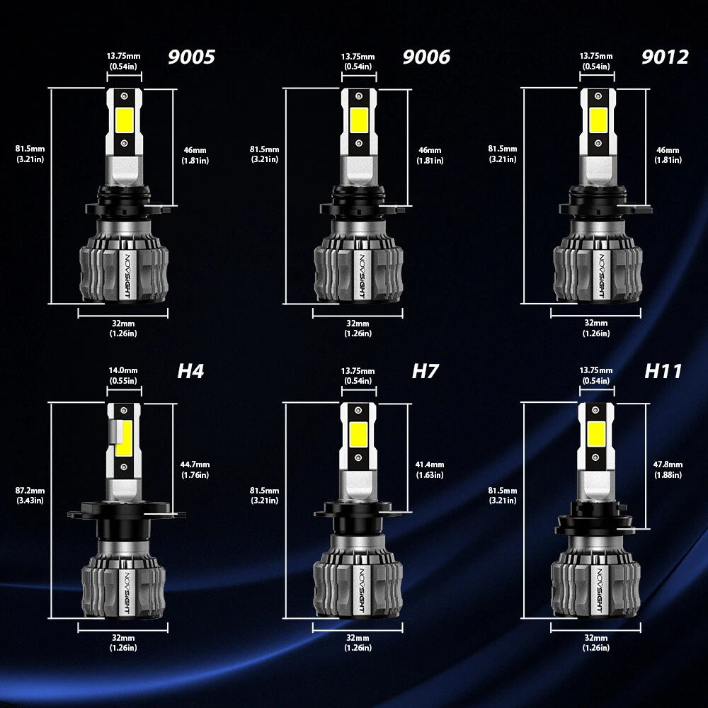 Set of 4 H4 H11 H13 9005 9006 LED Headlight Bulbs for H/Low Beam (6500K)